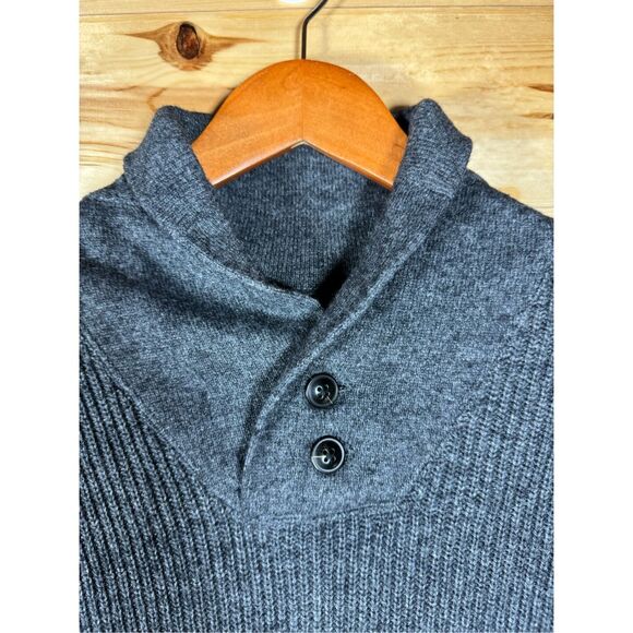 Abercrombie & Fitch Men's Charcoal Gray Wool Blend Knitted Shawl Collar Pullover - Picture 2 of 12